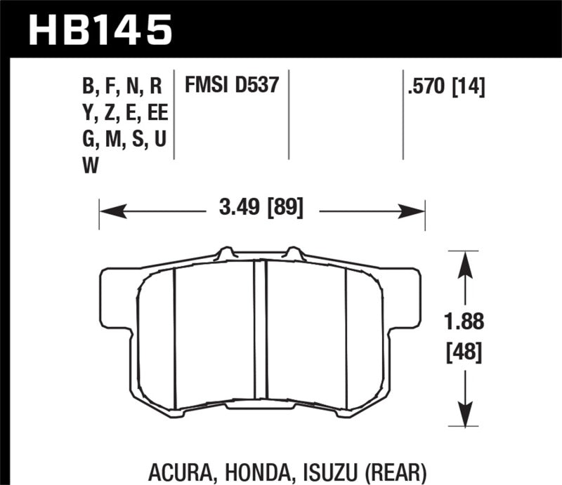 Hawk HPS 5.0 Brake Pads Acura CL, ILX, Integra Type R, Legend, RDX, RL, RSX, TL, TSX, Vigor / Honda Accord, Civic, CR-V, CR-Z, Odyssey, Prelude, S2000 / Isuzu Oasis / Suzuki Kizashi, SX4 (rear)