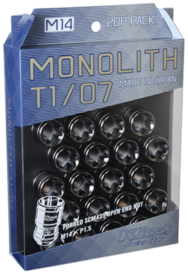 Project Kics 14x1.5 Glorious Black T1/07 Monolith Lug Nuts - 20 Pcs