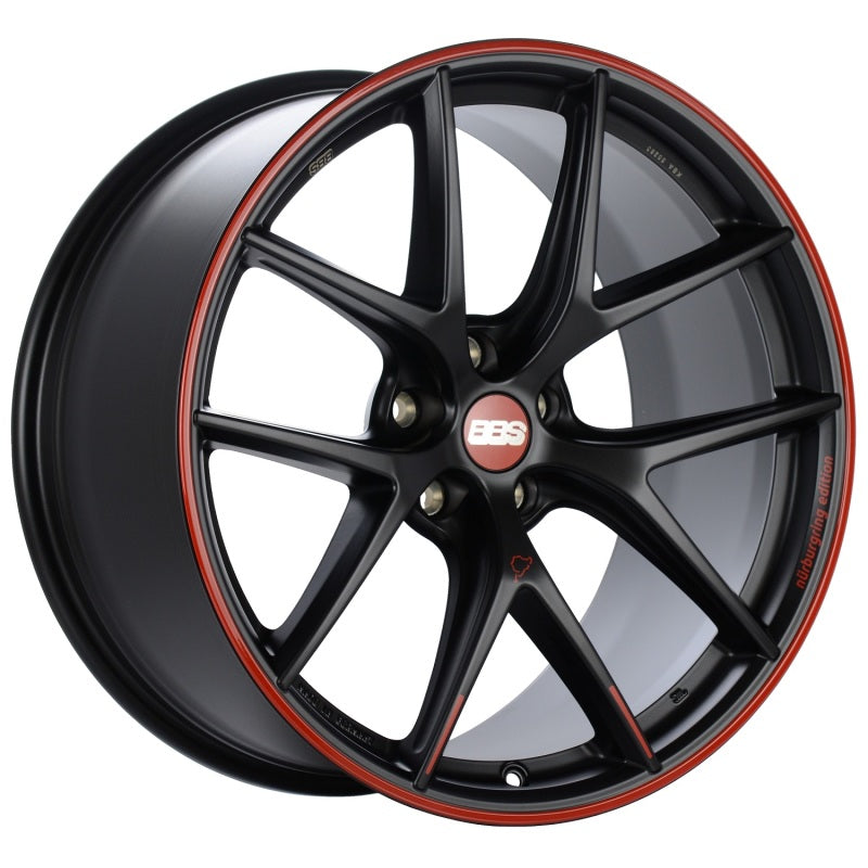 20x9.5 BBS CI-R 5x120 ET25 Satin Black with a Red Outer Lip Ring Wheel