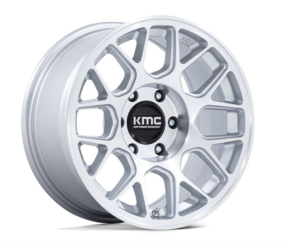 17x8.5 KMC Hatchet KM730 Gloss Silver w/Machined Face – Darkside