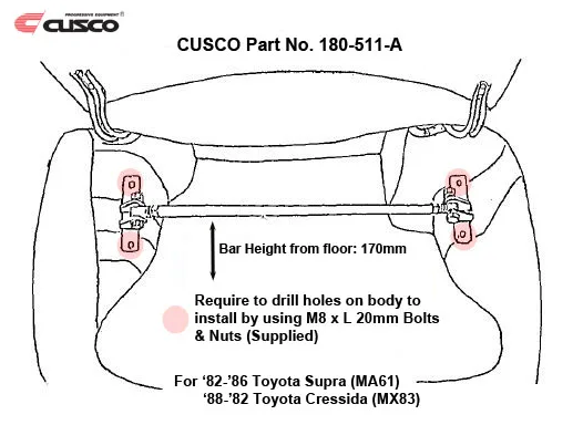 Cusco Rear Strut Bar Type-AS 1988-1992 Toyota Cressida / 1982-1986 Supra MKII / Celica XX