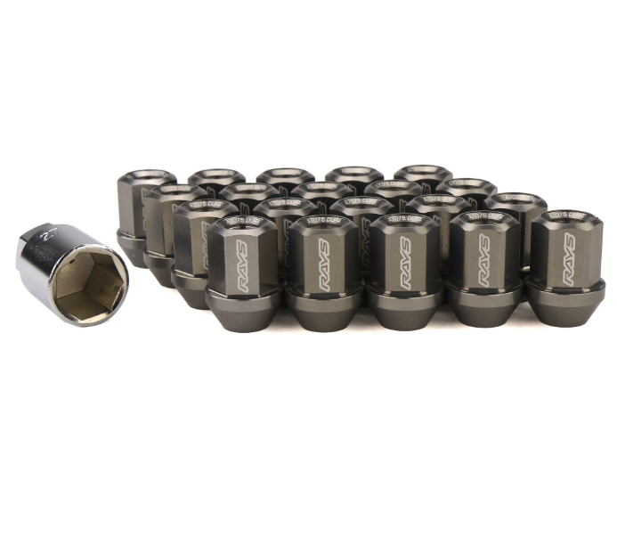 RAYS Black Lug Nuts – Dura Nuts Straight L42 42mm, M12x1.5, 20-Pack With Key