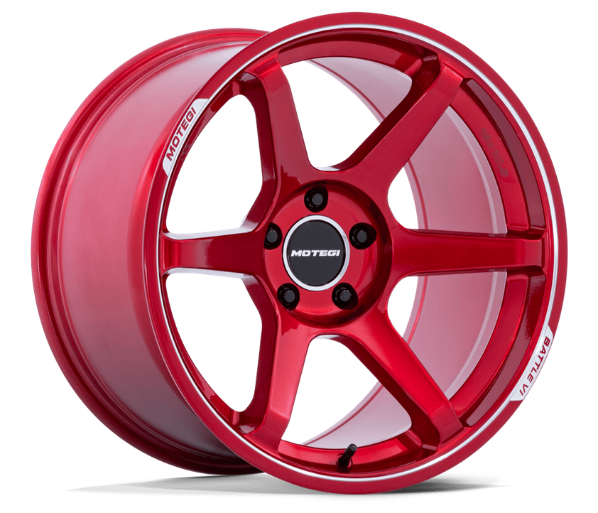 18x8.5 Motegi Battle VI MR160 Cherry Red Metallic w/ Machined Lip