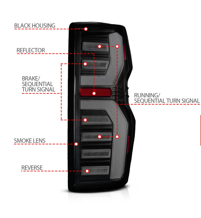 2023-2025 CHEVY COLORADO FULL LED TAIL LIGHTS BLACK HOUSING SMOKE LENS W/ SEQUENTIAL SIGNAL & INITIATION FEATURE (FOR ALL MODELS)