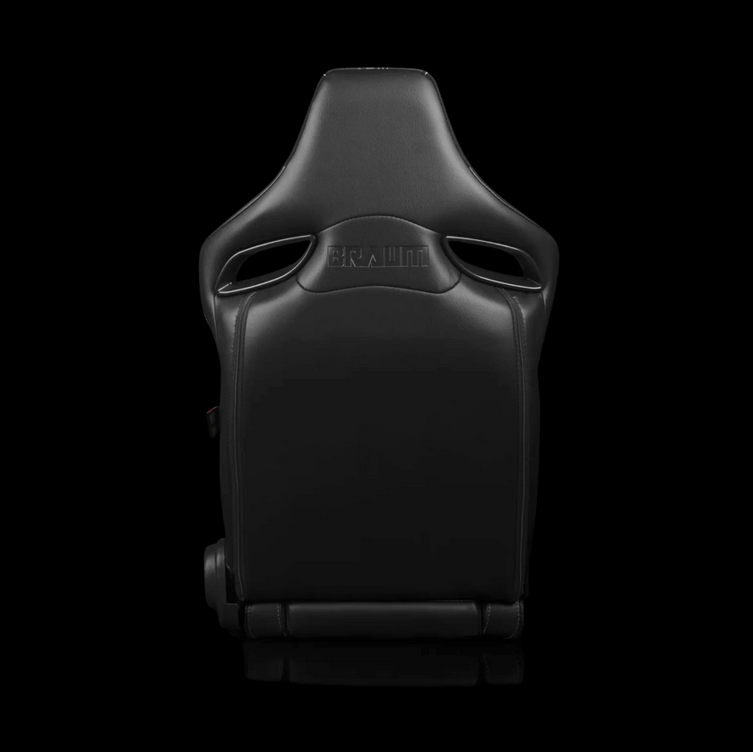 Braum ORUE-S Series Sport Reclinable Seats | Black Leatherette | Honeycomb Alcantara | Orange Stitching (Priced Per Pair)