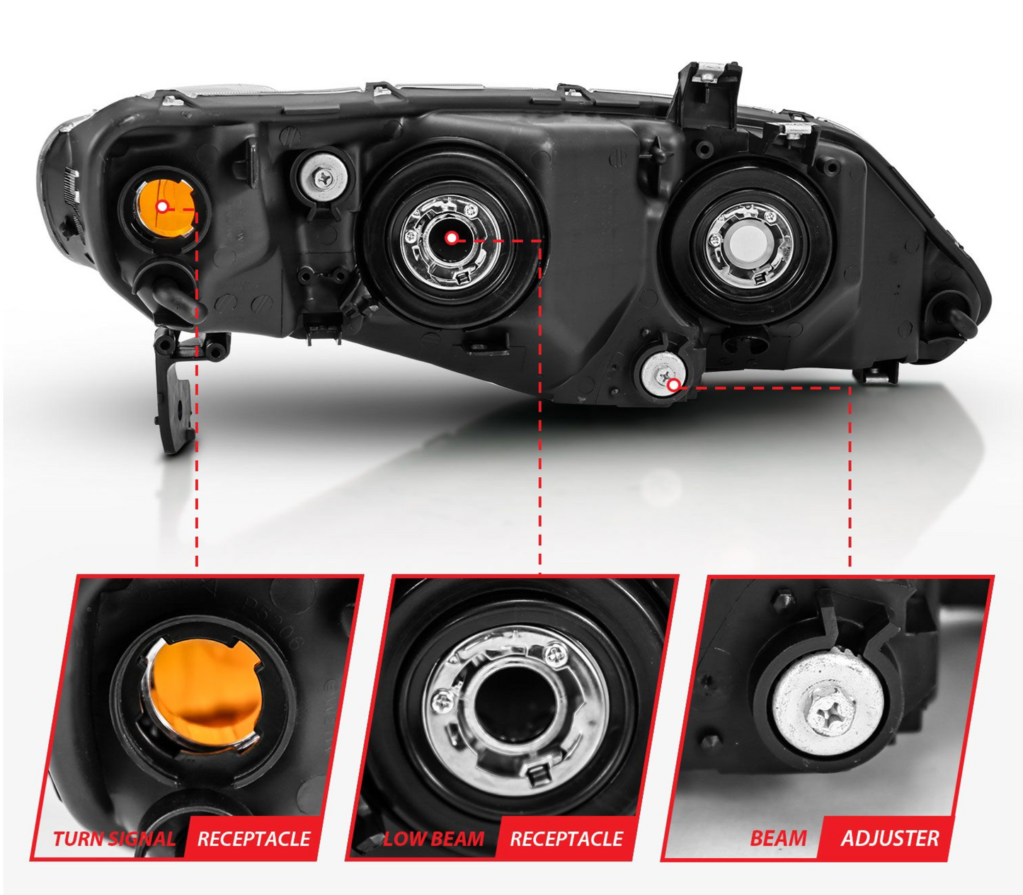 Anzo 2006-2011 Honda Civic Crystal Headlights 4DR Black (OE Type Replacement)