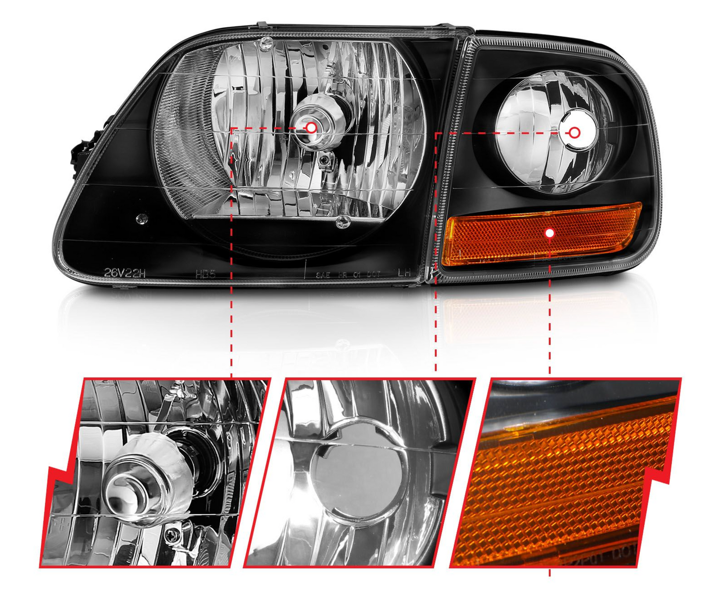 Spyder 1997-2003 Ford F-150 Crystal Headlights Black w/ Parking Lights