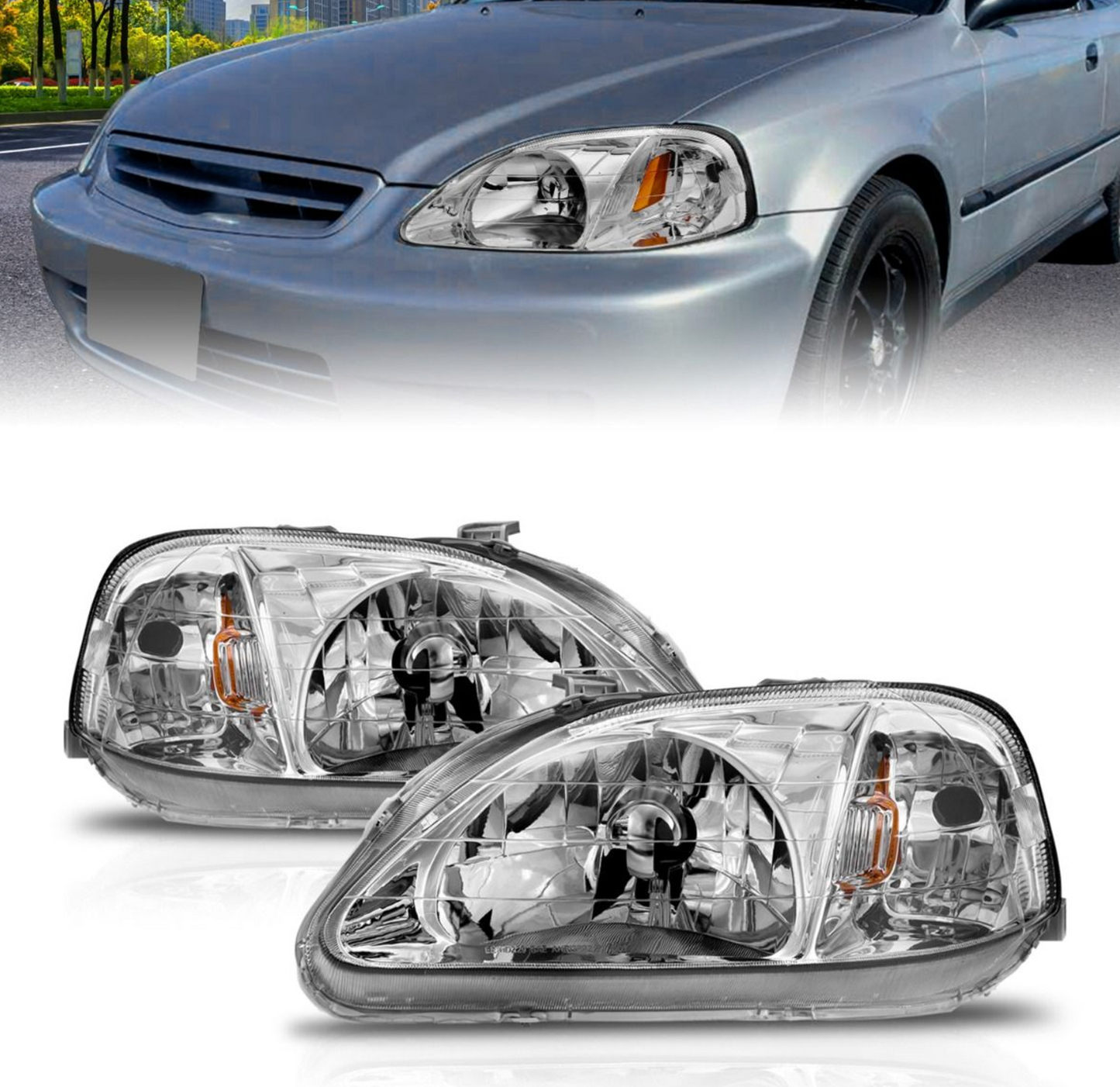 Anzo 1999-2000 Honda Civic Crystal Headlights Chrome