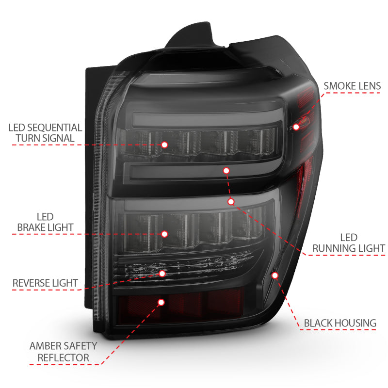 Anzo LED Bar Style Tail Lights 2014-2023 Toyota 4Runner (Black Smoke Lens w/Sequential Signal)