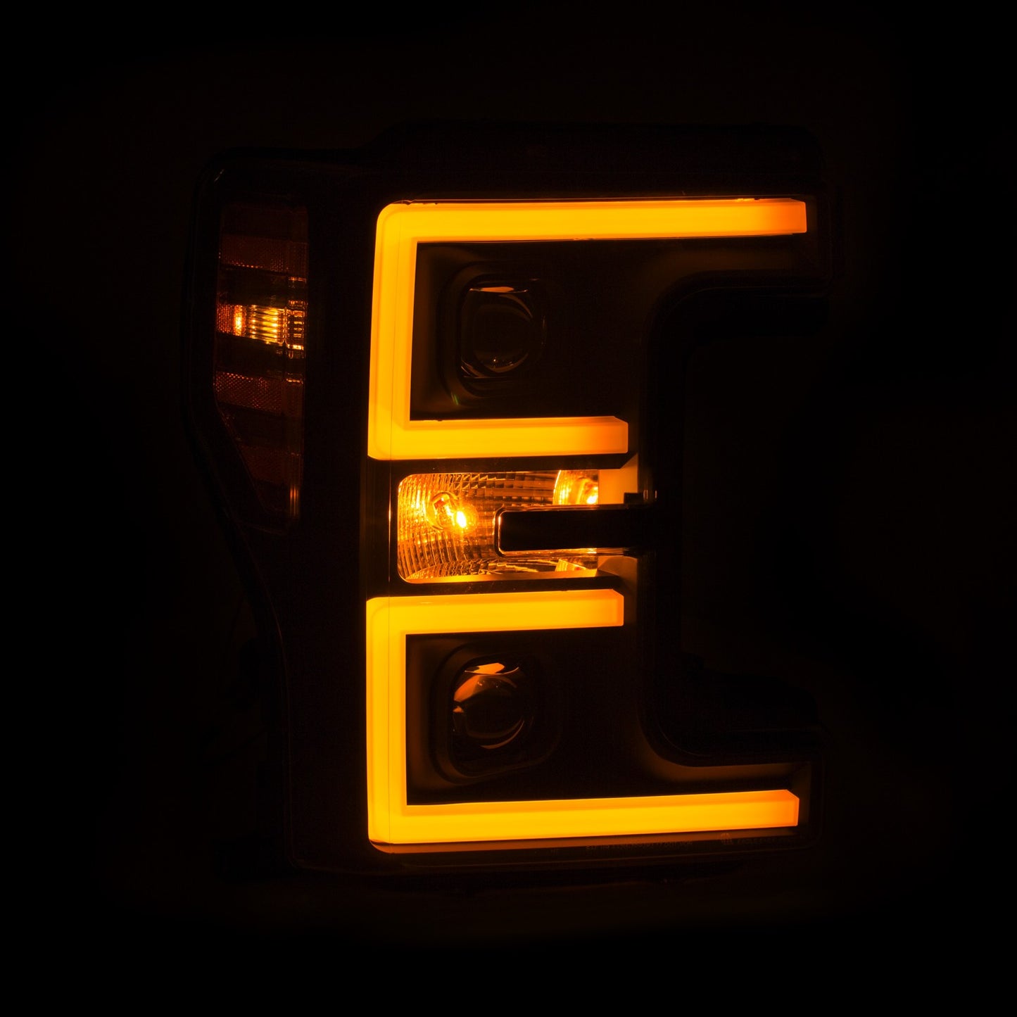 Anzo 2017-2018 Ford F250/ F350/ F450 Projector Plank Style Switchback Headlight Black / Amber