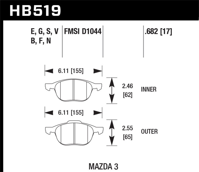 Hawk HPS 5.0 Front Brake Pads Mazda 3, 5 / Ford C-Max, Escape, Focus, Transit Connect/ Volvo C30, C70, S40, V50