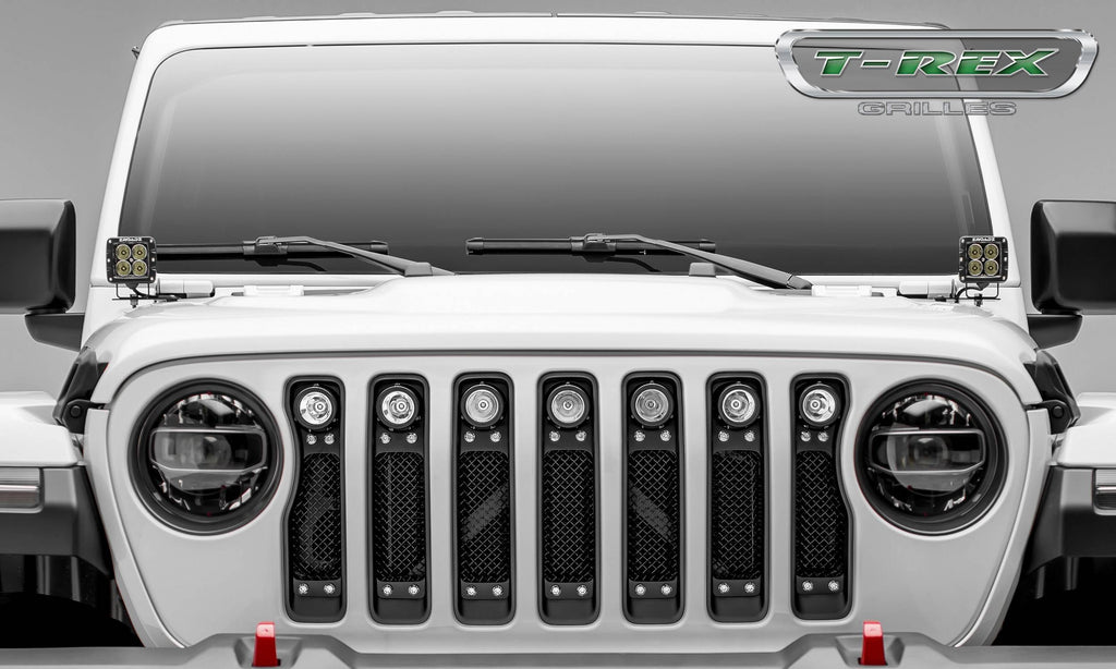 T-Rex Torch Series 2018-up Jeep Wrangler JL Black Powdercoat Insert with Chrome Studs and (7) 2" LED Lights