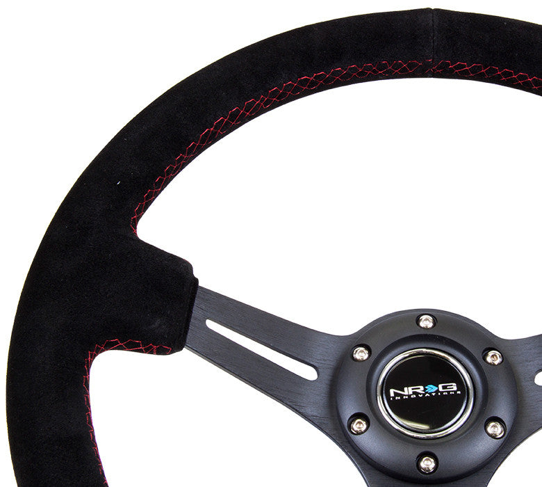 NRG Deep Dish Series Steering Wheel (3" Deep) Black Suede, Red Stitching (350mm)
