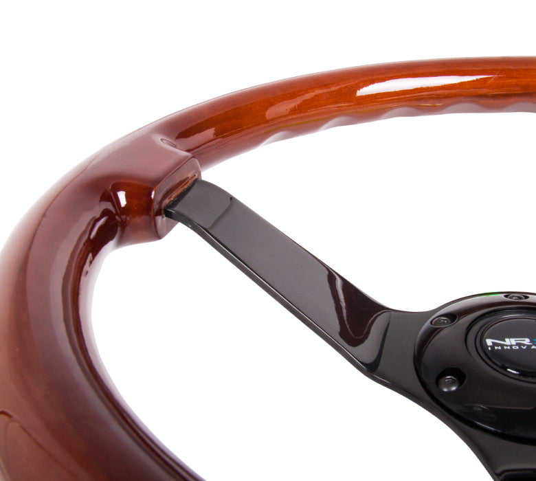 NRG Deep Dish Series Steering Wheel (3" Deep) Classic Dark Wood Grain, Black 3 Spoke Center (350mm)