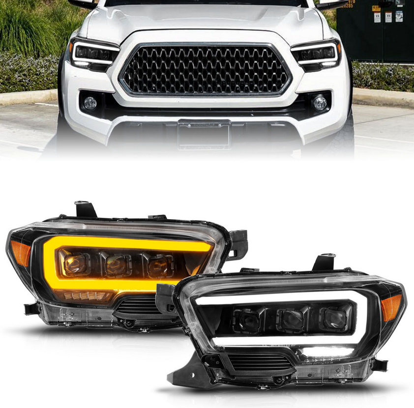 Anzo 2016-2023 Toyota Tacoma Black Full LED Projector Plank Style Headlights w/ Initiation Feature & Sequential