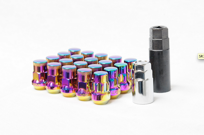 Muteki SR35 Closed End Lug Nut / Lock Set 12x1.25 Chrome Neon (20 Piece Kit) 35mm Tall