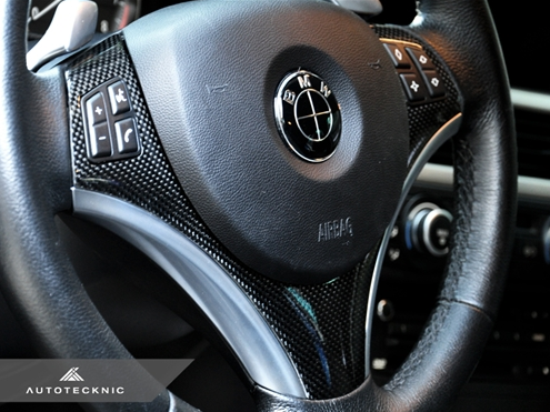 AutoTecknic Carbon Fiber Steering Wheel Trim - E90/ E92/ E93 3 Series/ E82 1 Series with Sport Package (Only fits steering wheels with Metallic Trim)