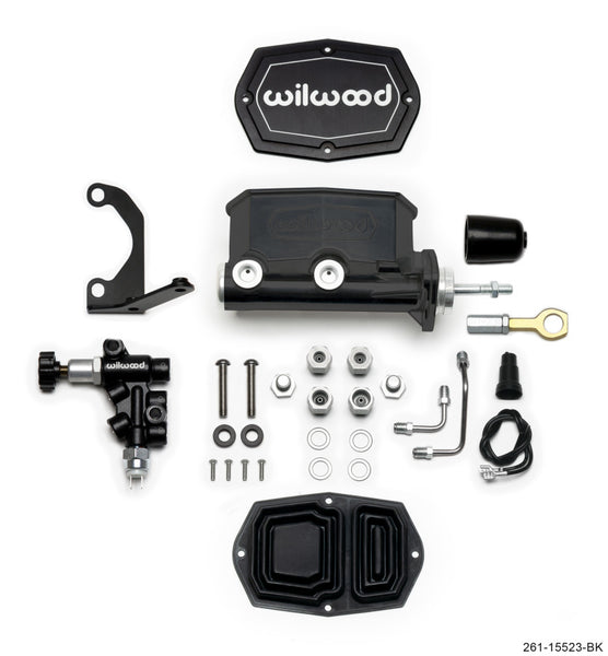 Wilwood Compact Tandem M/C - 7/8in Bore w/Bracket and Valve fits Mustang (Pushrod) - Black