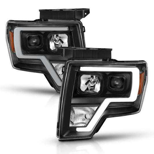 2009-2014 FORD F-150 PROJECTOR PLANK STYLE HEADLIGHTS BLACK (FOR HALOGEN MODELS ONLY)