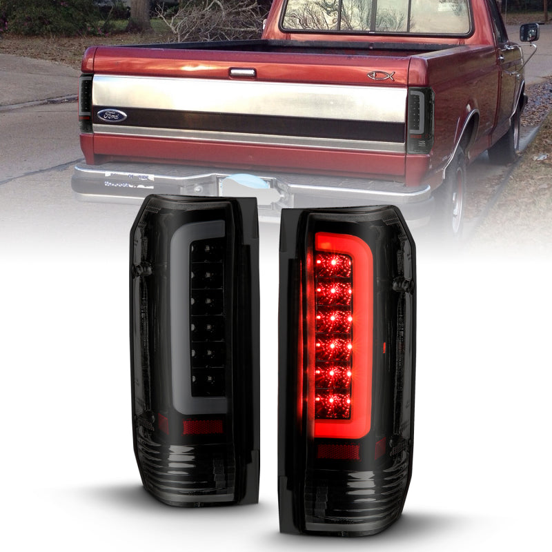 1987-1996 Ford F-150 / F-250 / F-350 / 1989-1998 F-450 / 1987-1996 BRONCO LED C Bar TailLights Black Smoke Lens