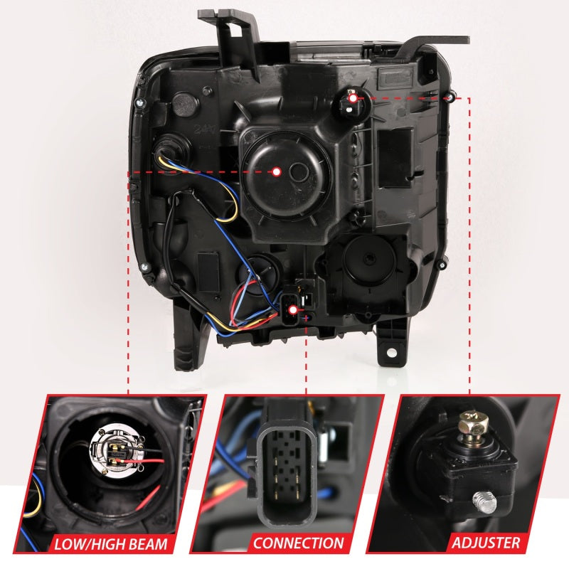 2014-2015 GMC SIERRA 1500 /2500HD/3500HD 15-19 PROJECTOR C BAR HEADLIGHTS BLACK (FOR HALOGEN MODELS W/O FACTORY LED DRL)