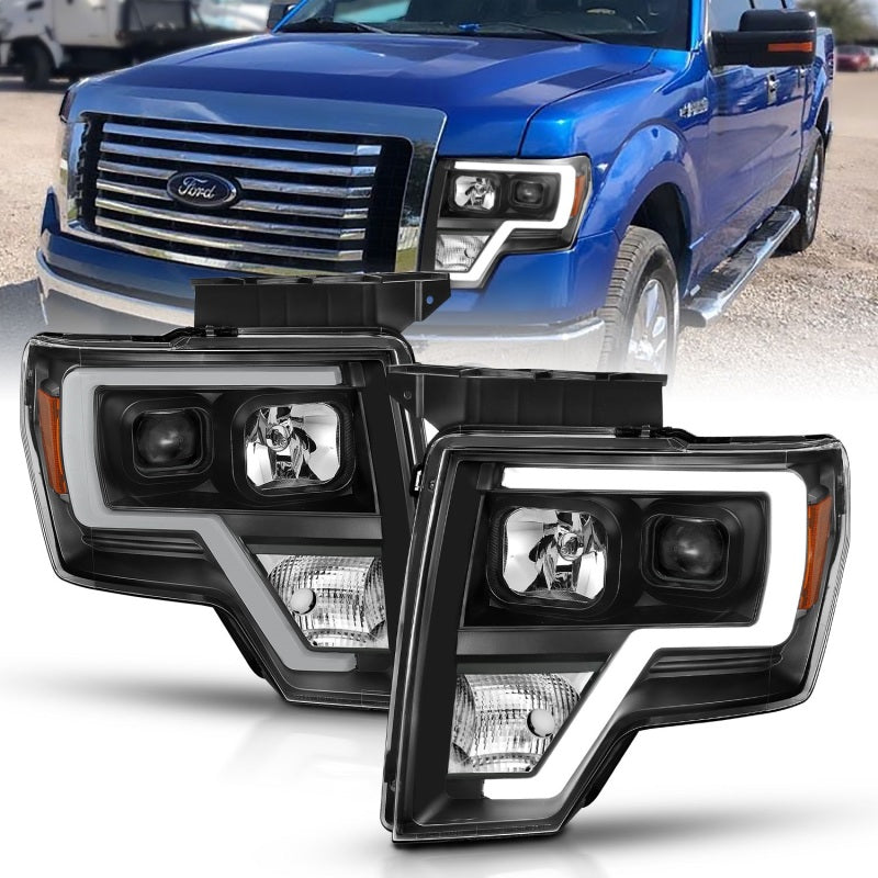 2009-2014 FORD F-150 PROJECTOR PLANK STYLE HEADLIGHTS BLACK (FOR HALOGEN MODELS ONLY)