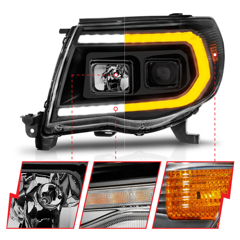 Anzo 2005-2011 Toyota Tacoma PROJECTOR LED PLANK STYLE HEADLIGHTS BLACK W/ SEQUENTIAL SIGNAL