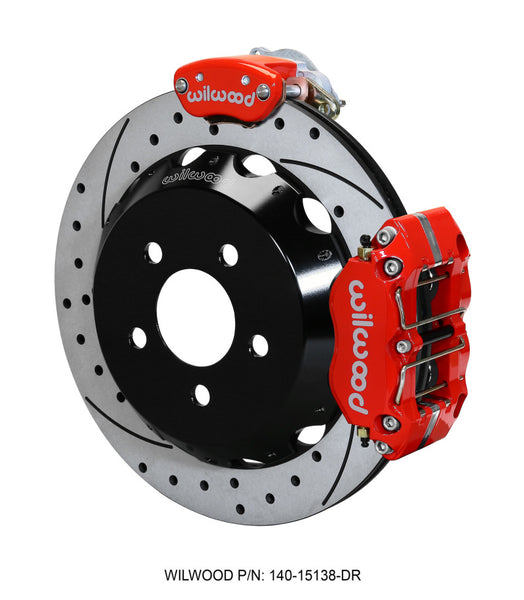 Wilwood Dynapro Radial / MC4 Rear Kit 12.88 Drilled & Slotted Red 2015 Ford Mustang w/Lines