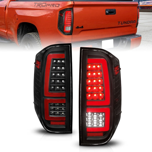 TOYOTA TUNDRA 14-21 FULL LED TAIL LIGHTS BLACK W/ SEQUENTIAL SIGNAL (RED LIGHT BAR)