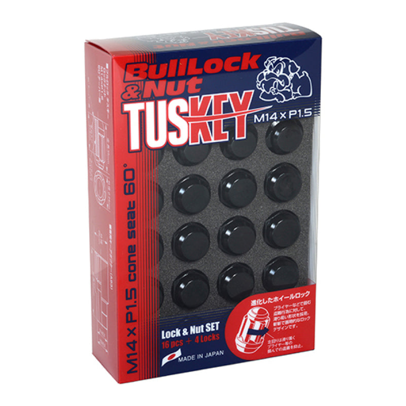 Project Kics 16 Lugs & 4 Locks Tuskey Black Bullock & Nut Set - 14x1.50