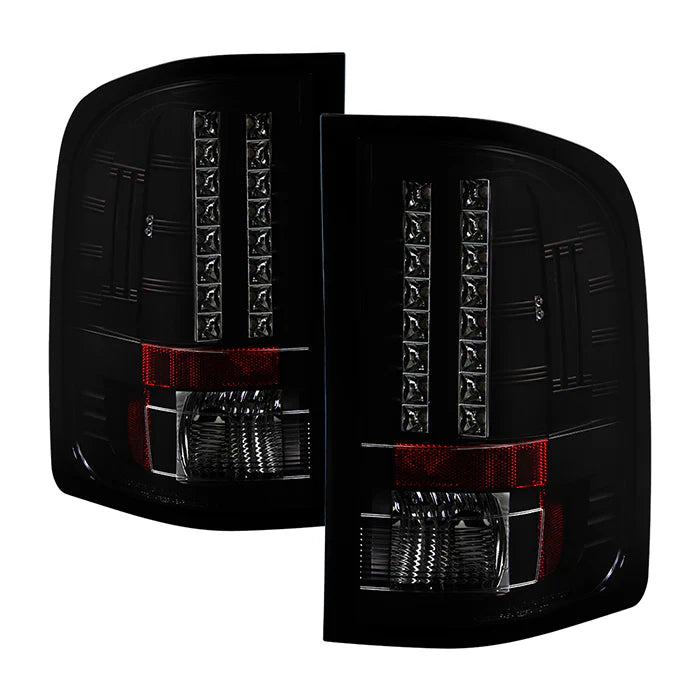 2007-2013 Chevy Silverado 1500 / 2007-2014 2500HD/3500HD / 2007-2014 GMC Sierra 3500HD Dually Models ( Does Not Fit Model With Reverse Bulb 921 ) LED Tail Lights - Black Smoke