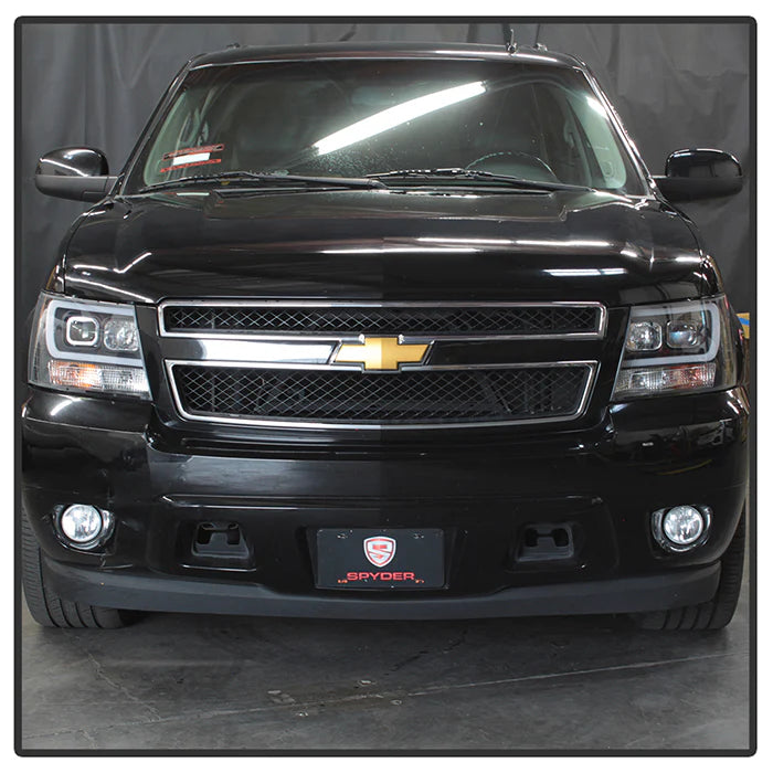 2007-2014 Chevy Suburban 1500/2500 / 2007-2014 Chevy Tahoe / 2007-2014 Avalanche Version 2 Projector Headlights - High H1 (Included) - Low H7 (Included) Light Bar DRL - Black