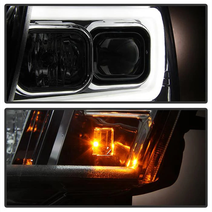 2007-2014 Chevy Suburban 1500/2500 / 2007-2014 Chevy Tahoe / 2007-2014 Avalanche Version 2 Projector Headlights - High H1 (Included) - Low H7 (Included) Light Bar DRL - Smoke