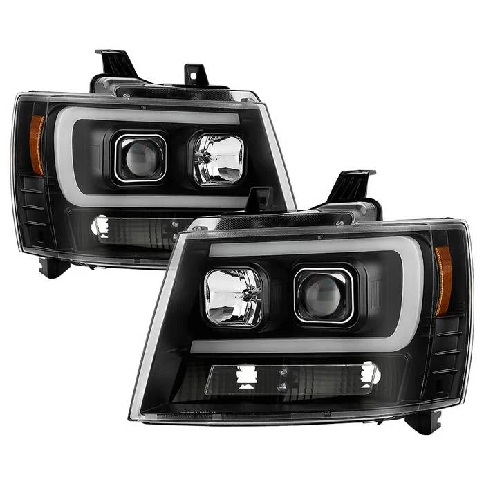 2007-2014 Chevy Suburban 1500/2500 / 2007-2014 Chevy Tahoe / 2007-2014 Avalanche ( LED Low Beam ) Headlights - Low Beam: LED - High Beam: H1 (Included) - Signal: - Black