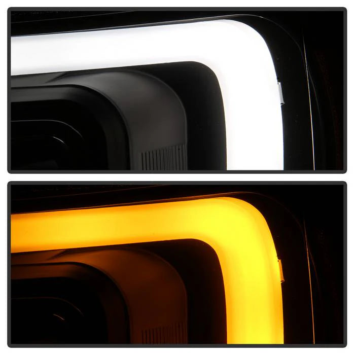 2007-2014 Chevy Suburban 1500/2500 / 2007-2014 Chevy Tahoe / 2007-2014 Avalanche Version 2 Projector Headlights - High H1 (Included) - Switch Back Turn Signal Light Bar - Low H7 (Included)  Signal-LED (Included) - Black
