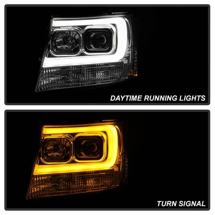 2007-2014 Chevy Suburban 1500/2500 / 2007-2014 Chevy Tahoe / 2007-2014 Avalanche Version 2 Projector Headlights - High H1 (Included) - Switch Back Turn Signal Light Bar - Low H7 (Included) ; Signal-LED(Included) - Chrome