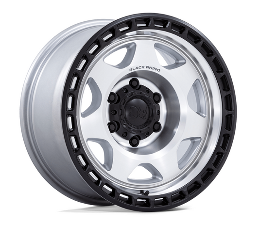 17x8.5 Black Rhino Voyager Silver Machined w/Matte Black Lip