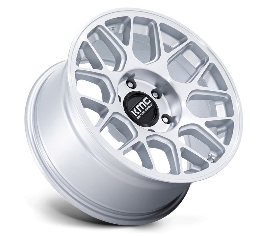 17x8.5 KMC Hatchet KM730 Gloss Silver w/Machined Face