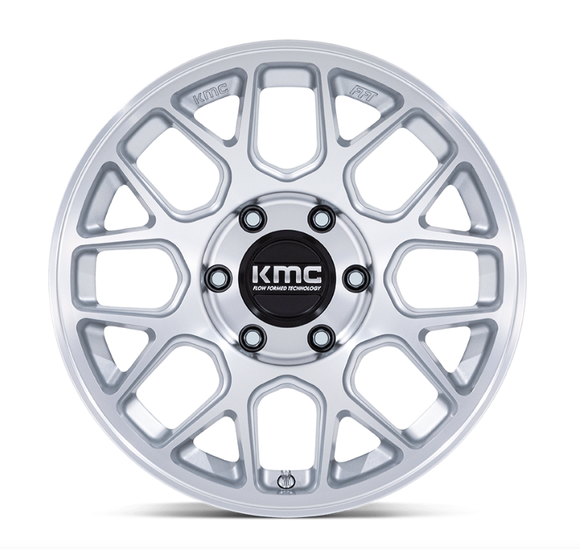 17x8.5 KMC Hatchet KM730 Gloss Silver w/Machined Face