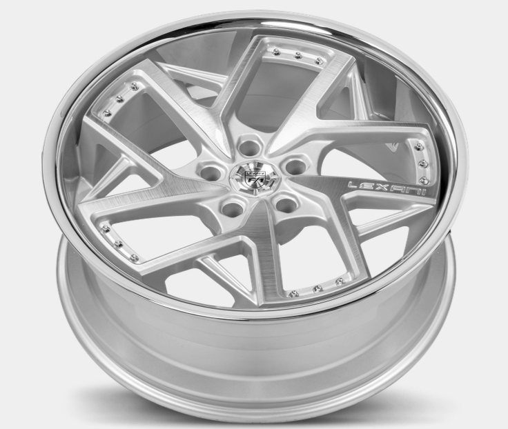 20x9.0 / 20x10.5 Lexani Devoe 5x112 Silver & Machined with Stainless Steel Lip