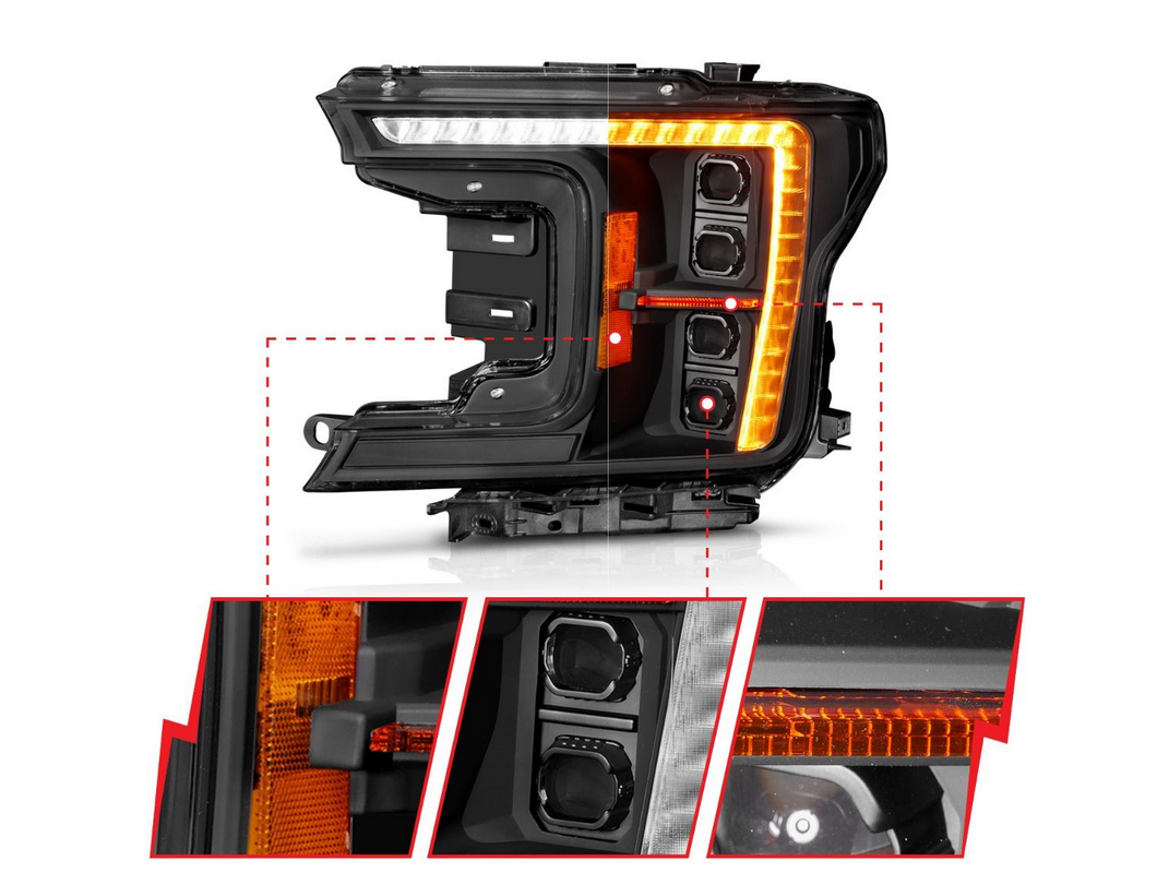 2018-2020 Ford F-150 Z-Series Full LED Plank Projector Headlights Black w/ DRL Switch, Initiation & Sequential (FACTORY HALOGEN MODEL ONLY)