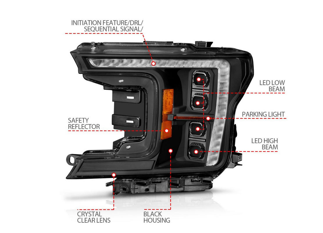2018-2020 Ford F-150 Z-Series Full LED Plank Projector Headlights Black w/ DRL Switch, Initiation & Sequential (FACTORY HALOGEN MODEL ONLY)
