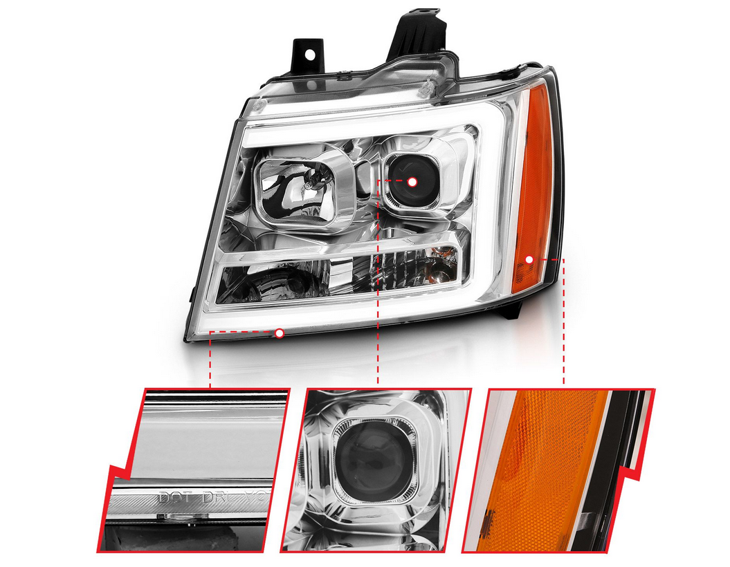 2007-2014 Chevy Tahoe/ Suburban / 2007-2013 Avalanche Projector Plank Style Switchback Headlights Chrome