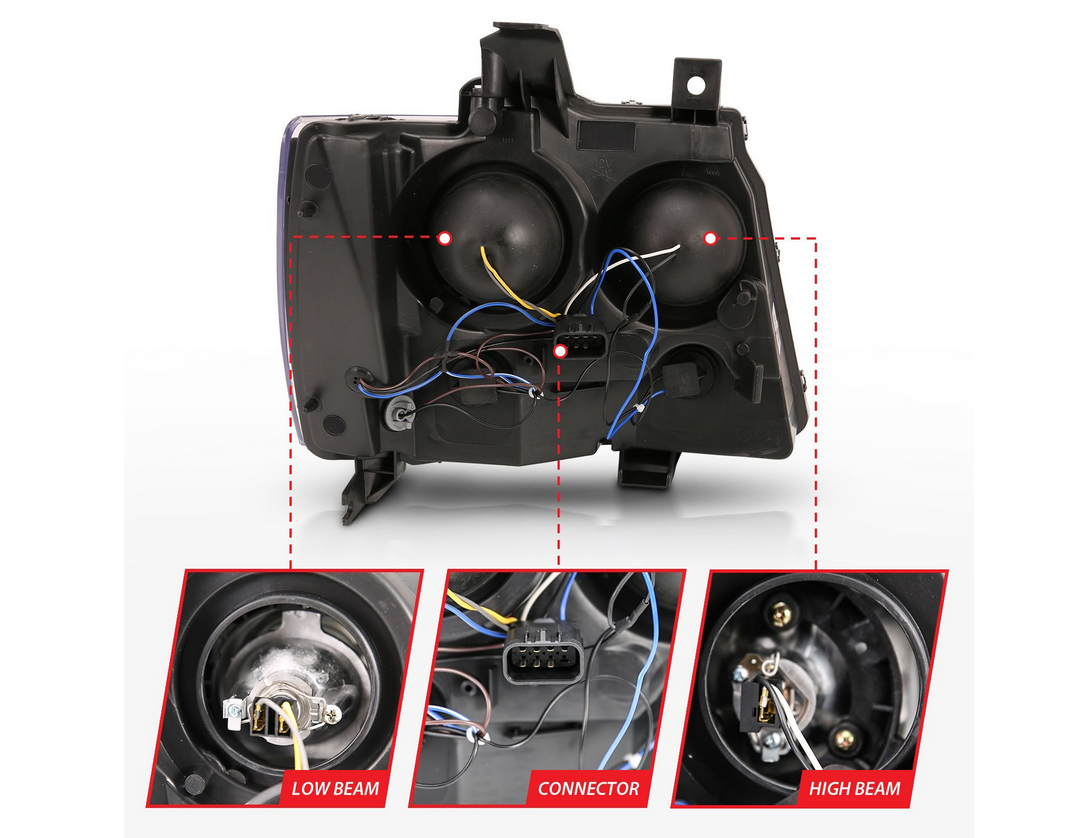 2007-2014 Chevy Tahoe/ Suburban / 2007-2013 Avalanche Projector Plank Style Switchback Headlights Chrome