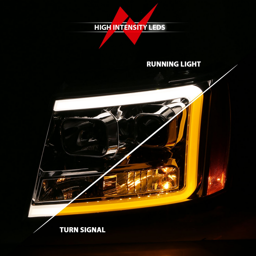 2007-2014 Chevy Tahoe/ Suburban / 2007-2013 Avalanche Projector Plank Style Switchback Headlights Chrome
