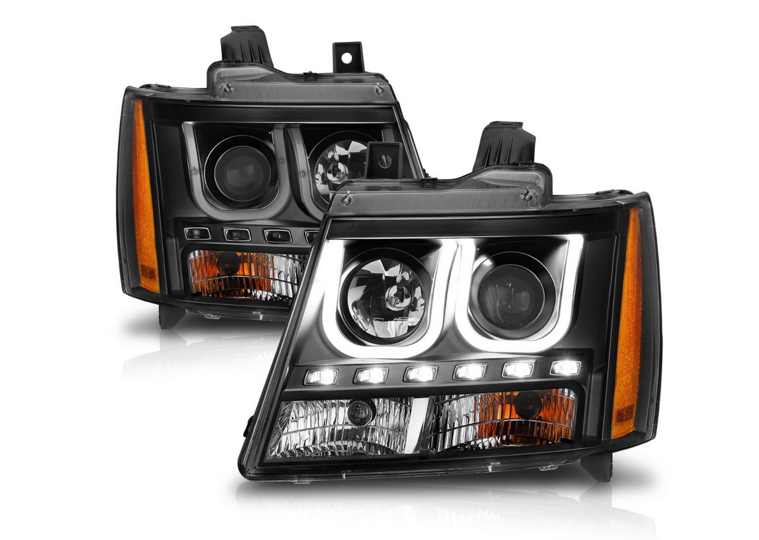 2007-2014 Chevy Tahoe/ Suburban / 2007-2013 Avalanche Projector U-Bar Headlights Black