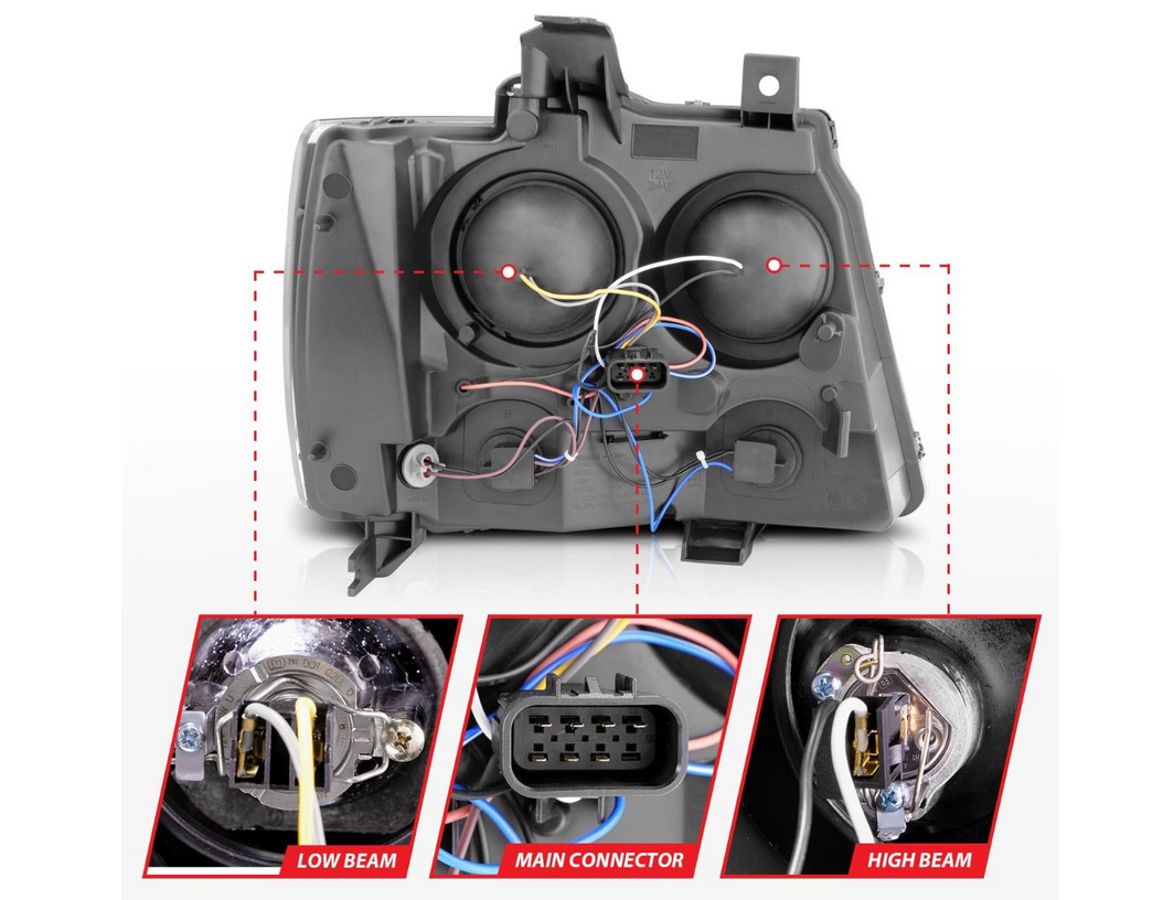 2007-2014 Chevy Tahoe/ Suburban / 2007-2013 Avalanche Projector U-Bar Headlights Black