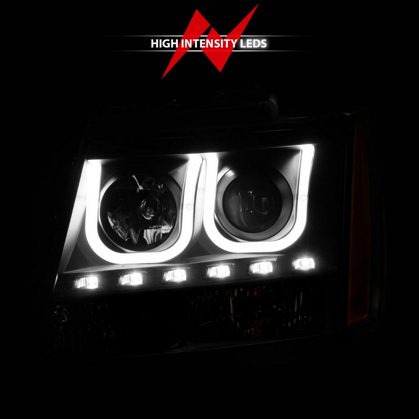 2007-2014 Chevy Tahoe/ Suburban / 2007-2013 Avalanche Projector U-Bar Headlights Black