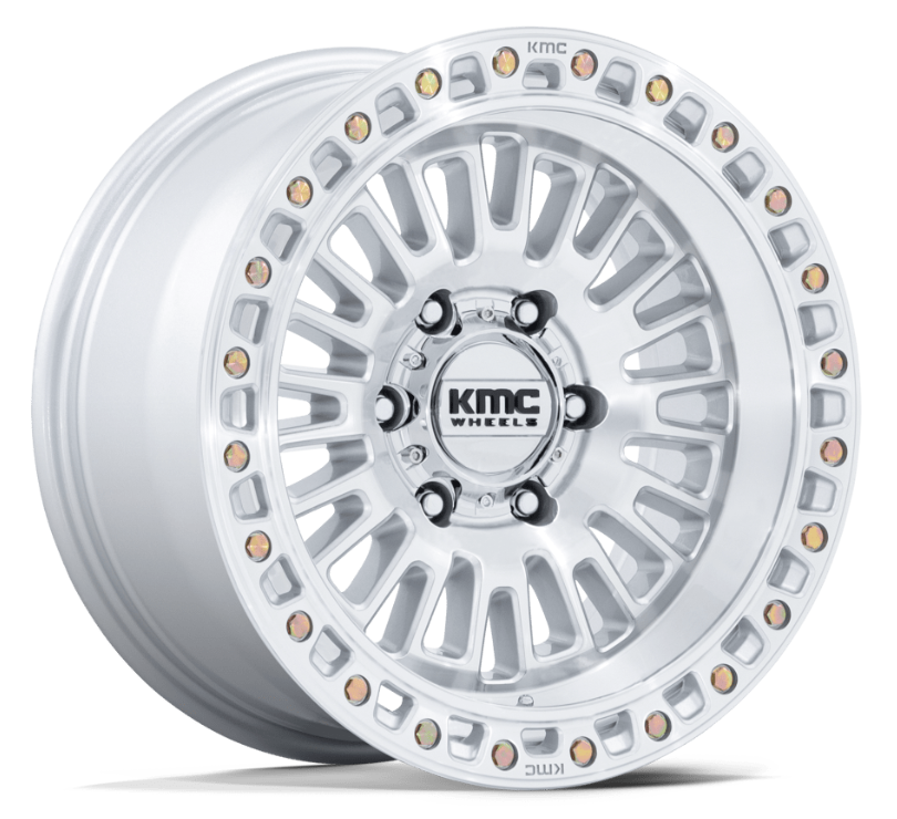 17x8.5 KMC Aztec KM554 Gloss Silver w/ Machined Face