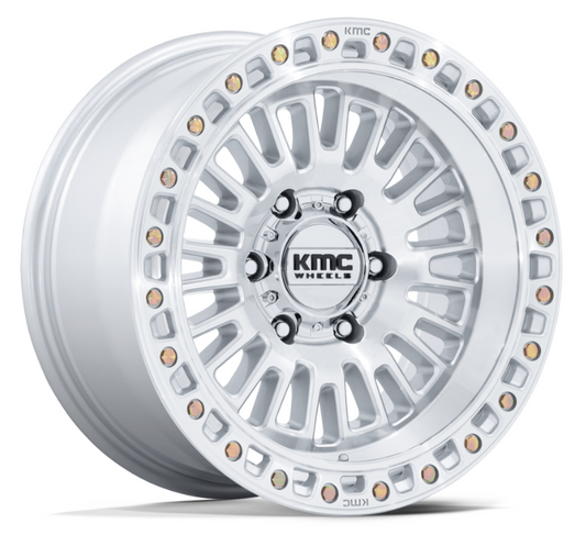17x8.5 KMC Aztec KM554 Gloss Silver w/ Machined Face